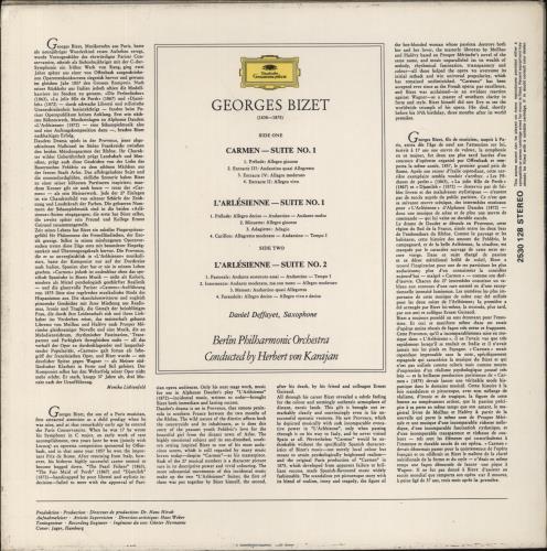 Georges Bizet Carmen - Suite 1 L'Arlesienne Suites 1 & 2 vinyl LP album (LP record) UK BZTLPCA565327