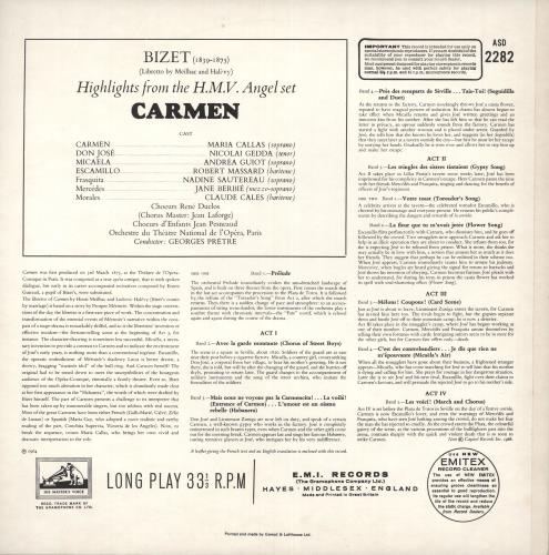 Georges Bizet Carmen Highlights vinyl LP album (LP record) UK BZTLPCA712413