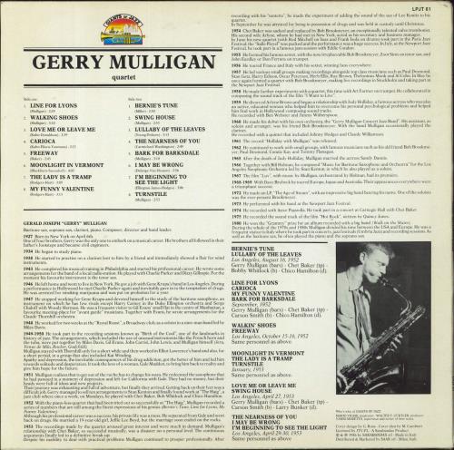 Gerry Mulligan Gerry Mulligan Quartet With Chet Baker vinyl LP album (LP record) Italian GAJLPGE493592