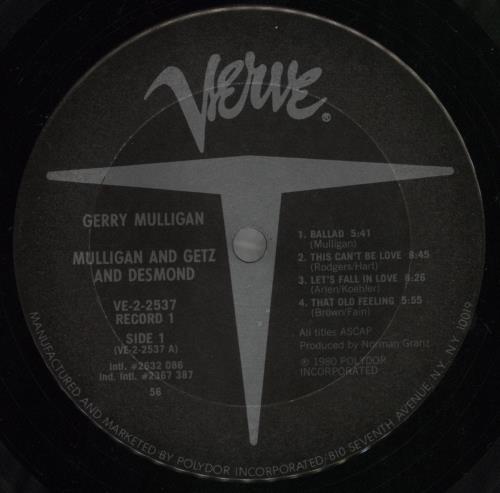 Gerry Mulligan Mulligan And Getz And Desmond 2-LP vinyl record set (Double LP Album) US GAJ2LMU493612