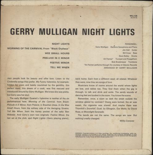 Gerry Mulligan Night Lights vinyl LP album (LP record) UK GAJLPNI446383