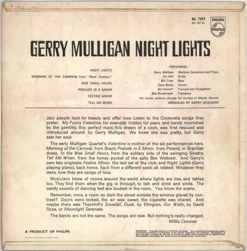Gerry Mulligan Night Lights vinyl LP album (LP record) UK GAJLPNI710226