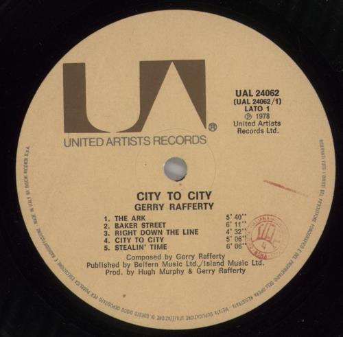 Gerry Rafferty City To City vinyl LP album (LP record) Italian GERLPCI693206