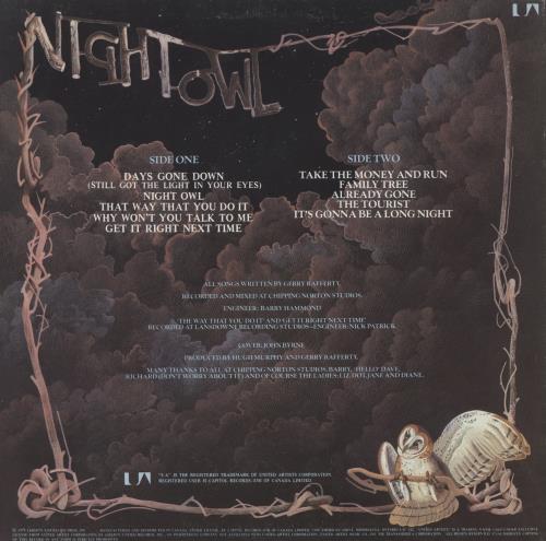 Gerry Rafferty Night Owl vinyl LP album (LP record) Canadian GERLPNI618520