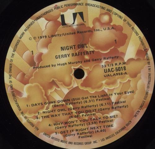 Gerry Rafferty Night Owl vinyl LP album (LP record) Australian GERLPNI671135