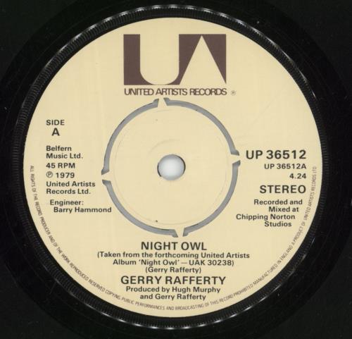 Gerry Rafferty Night Owl 7" vinyl single (7 inch record / 45) UK GER07NI83497