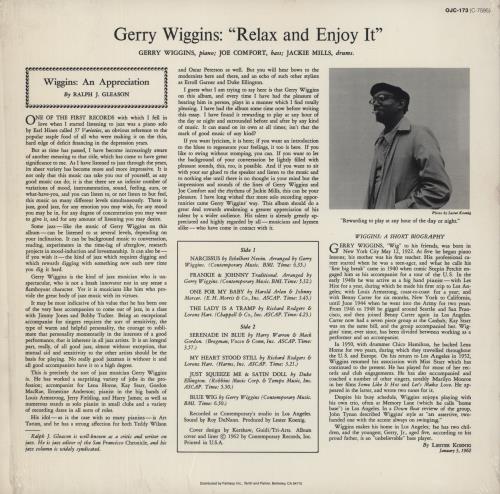 Gerry Wiggins Relax And Enjoy It! vinyl LP album (LP record) US GX0LPRE875602