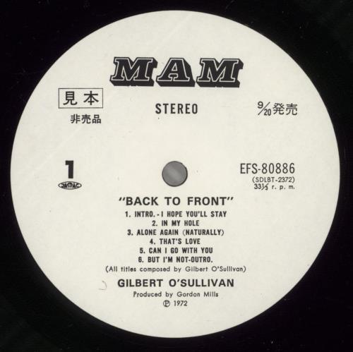 Gilbert O'Sullivan Back To Front vinyl LP album (LP record) Japanese GOSLPBA885836