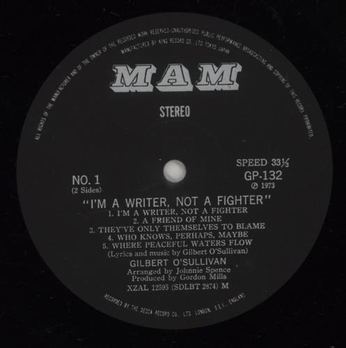 Gilbert O'Sullivan I'm A Writer, Not A Fighter vinyl LP album (LP record) Japanese GOSLPIM884327