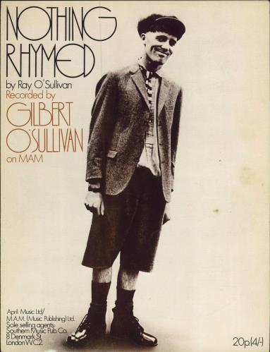 Gilbert O'Sullivan Nothing Rhymed sheet music UK GOSSMNO780836