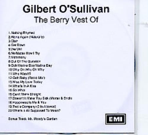 Gilbert O'Sullivan The Berry Vest Of CD-R acetate UK GOSCRTH279642
