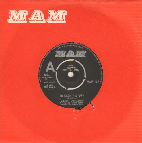 Gilbert O'Sullivan To Each His Own 7" vinyl single (7 inch record / 45) UK GOS07TO643015