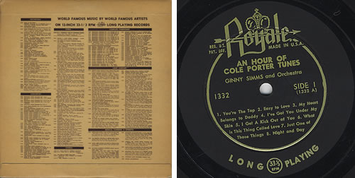Ginny Simms An Hour Of Cole Porter Tunes vinyl LP album (LP record) US GSILPAN378715