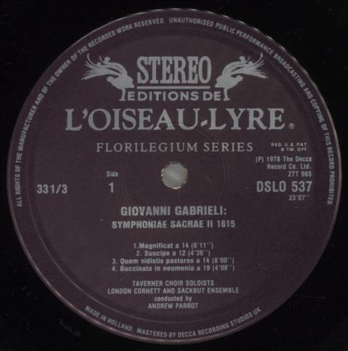 Giovanni Gabrieli Gabrieli: Symphoniae Sacrae II, 1615 vinyl LP album (LP record) UK GN9LPGA857130