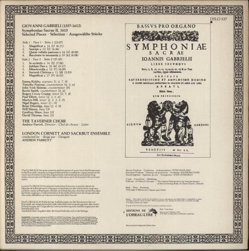 Giovanni Gabrieli Gabrieli: Symphoniae Sacrae II, 1615 vinyl LP album (LP record) UK GN9LPGA857130