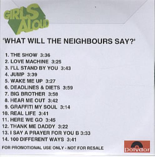 Girls Aloud What Will The Neighbours Say? CD-R acetate UK GLUCRWH315293
