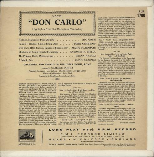 Giuseppe Verdi Don Carlo (Highlights From The Complete Recording) vinyl LP album (LP record) UK VBOLPDO878439
