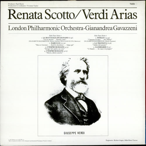 Giuseppe Verdi Renata Scotto vinyl LP album (LP record) UK VBOLPRE526356