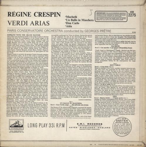 Giuseppe Verdi Verdi Arias vinyl LP album (LP record) UK VBOLPVE892609
