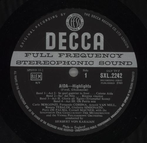 Giuseppe Verdi Verdi: Aida (Highlights) vinyl LP album (LP record) UK VBOLPVE879912