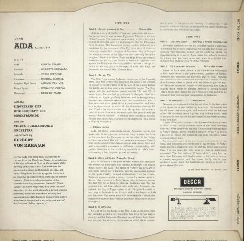 Giuseppe Verdi Verdi: Aida (Highlights) vinyl LP album (LP record) UK VBOLPVE879912