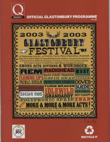 Glastonbury 2003 Festival tour programme UK G-FTRFE683088