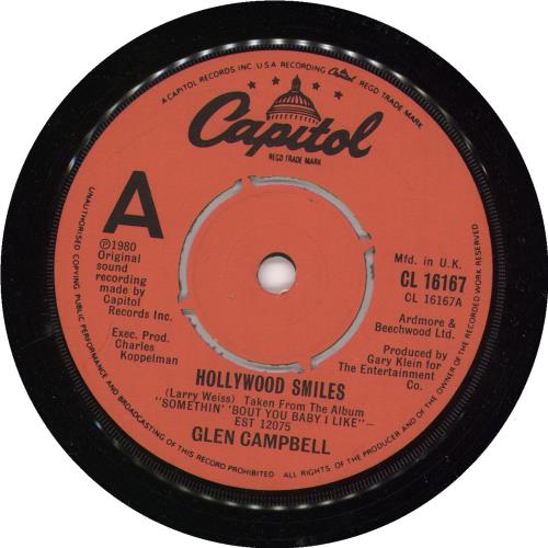 Glen Campbell Hollywood Smiles 7" vinyl single (7 inch record / 45) UK GLC07HO740116