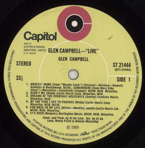 Glen Campbell Live vinyl LP album (LP record) UK GLCLPLI363449
