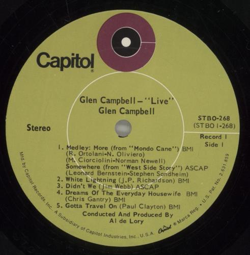 Glen Campbell Live 2-LP vinyl record set (Double LP Album) US GLC2LLI887976