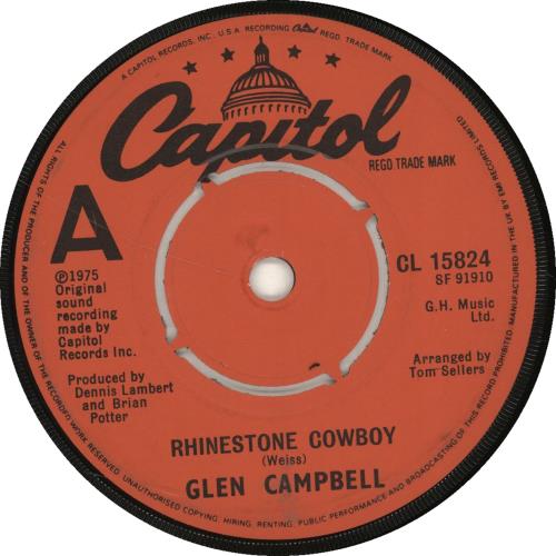 Glen Campbell Rhinestone Cowboy - 4pr 7" vinyl single (7 inch record / 45) UK GLC07RH700830