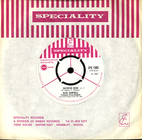 Glen Campbell Satisfied Mind 7" vinyl single (7 inch record / 45) UK GLC07SA591579