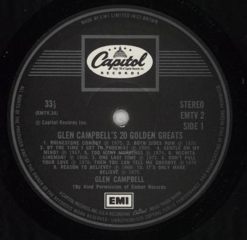 Glen Campbell Twenty Golden Greats vinyl LP album (LP record) UK GLCLPTW302342