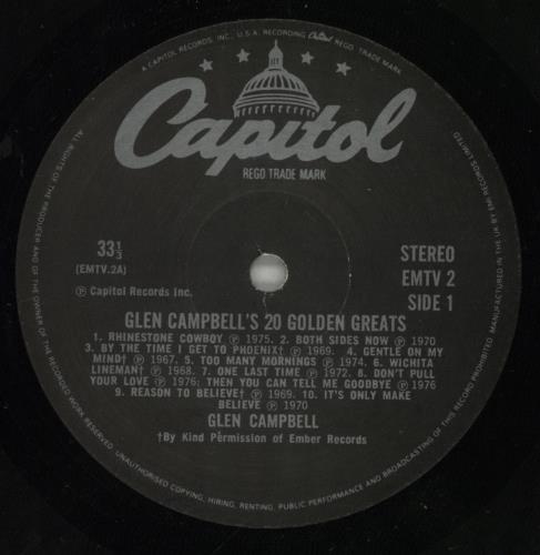 Glen Campbell Twenty Golden Greats vinyl LP album (LP record) UK GLCLPTW774816