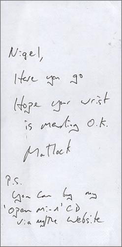 Glen Matlock Handwritten Glen Matlock Letter memorabilia UK GMKMMHA369352