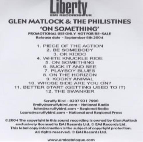 Glen Matlock On Something CD-R acetate UK GMKCRON305390
