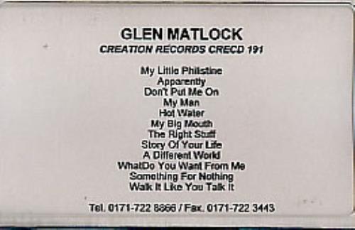 Glen Matlock Who's He When He's at Home cassette album UK GMKCLWH289498