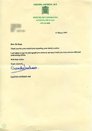 Glenda Jackson Signed Letter On House Of Commons Notepaper memorabilia UK GJ2MMSI283225