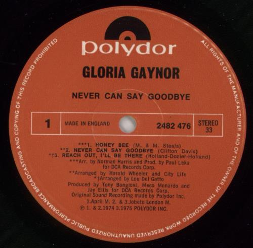 Gloria Gaynor Never Can Say Goodbye vinyl LP album (LP record) UK GLGLPNE864356