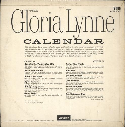 Gloria Lynne The Gloria Lynne Calendar vinyl LP album (LP record) UK G-LLPTH712128