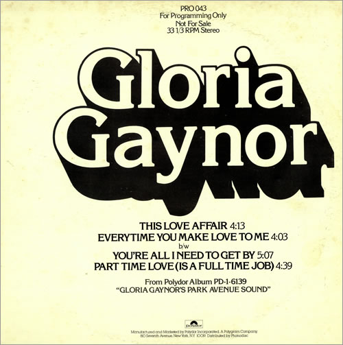 Gloria Gaynor Park Avenue Sounds Sampler Us Promo 12 Vinyl Single 12 Inch Record Maxi Single