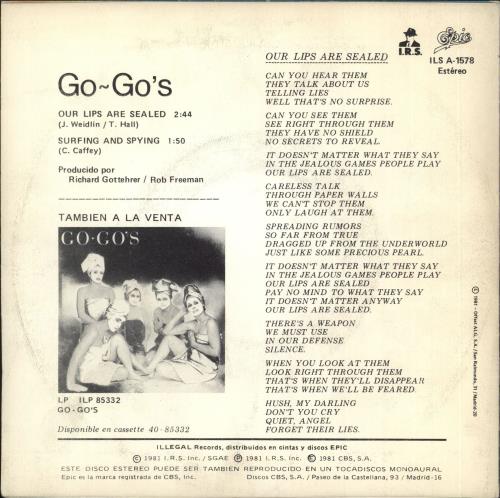Go-Go's Nuestros Labios Estan Sellados 7" vinyl single (7 inch record / 45) Spanish GOG07NU13508