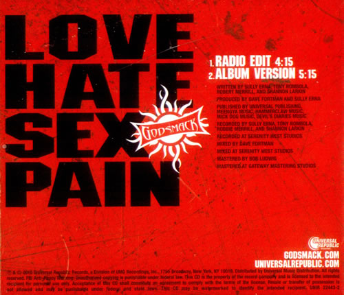 Godsmack Love Hate Sex Pain US Promo CD album (CDLP) (526627)