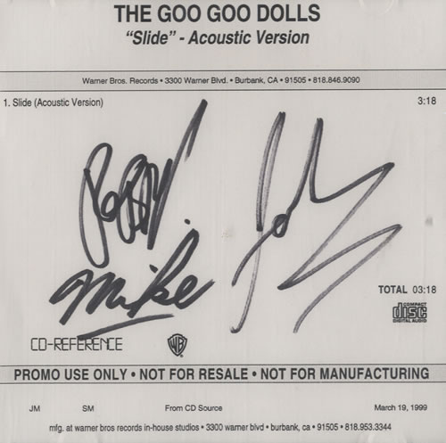 Goo Goo Dolls Slide - Acoustic Version - Signed Insert memorabilia US GGDMMSL469151