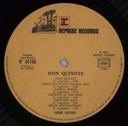Gordon Lightfoot Don Quixote vinyl LP album (LP record) French GDNLPDO505018