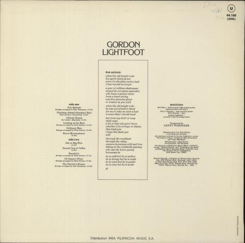 Gordon Lightfoot Don Quixote vinyl LP album (LP record) French GDNLPDO505018