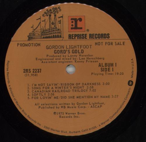 Gordon Lightfoot Gord's Gold vinyl LP album (LP record) US GDNLPGO873377