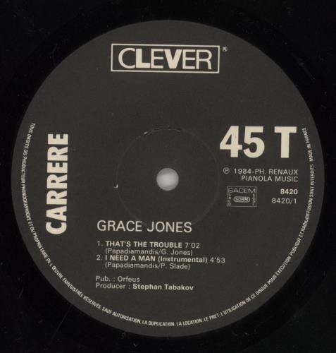 Grace Jones I Need A Man 12" vinyl single (12 inch record / Maxi-single) French GJO12IN42360
