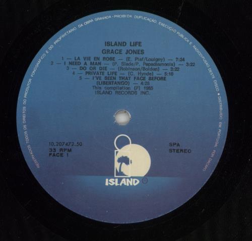 Grace Jones Island Life vinyl LP album (LP record) Portuguese GJOLPIS777511