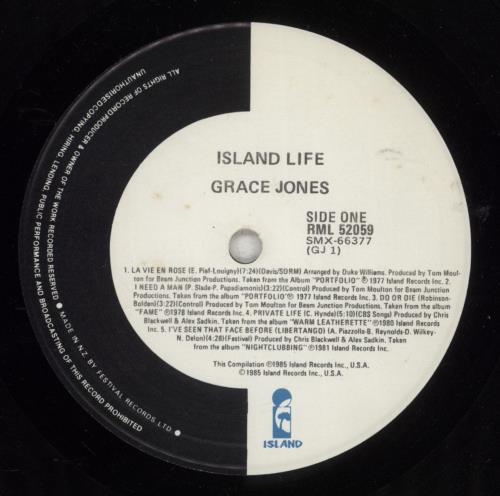 Grace Jones Island Life vinyl LP album (LP record) New Zealand GJOLPIS873632