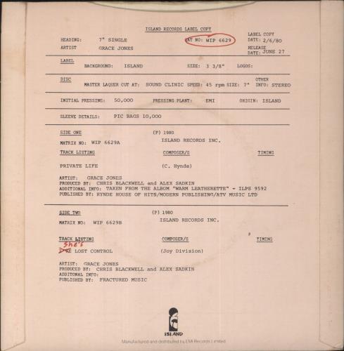 Grace Jones Private Life - P/S 7" vinyl single (7 inch record / 45) UK GJO07PR741491